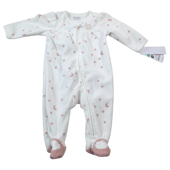 Carter's Footed Sleeper Baby Girls 3 Month White Pink Moon Star Print Zip Front - Picture 1 of 6